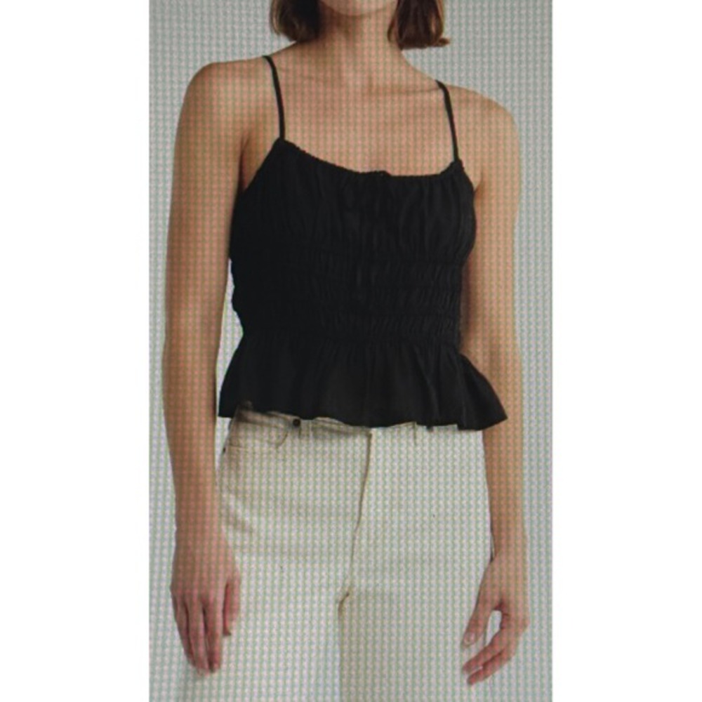 NSR Strappy Tie Top Black Smocked Peplum Camisole XS‎ NWT